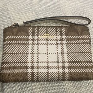 Coach Signature Plaid Wristlet in Brown/White